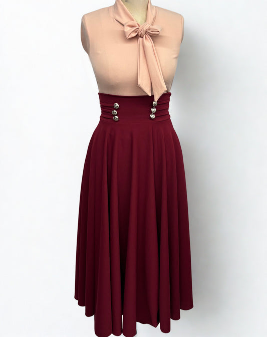 Burgundy button skirt