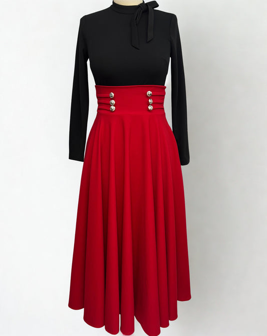 Red lips button skirt